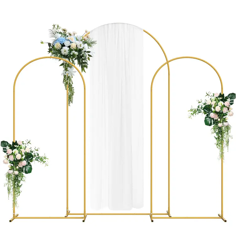 7.3 ft x 4 ft Gold Corrosion Resistant Powder Coated Stainless Steel 3-Piece Circle Arch Backdrop Stand, Snap Assembly, Multi-Size, Flower&Balloon Compatible, Banner-Ready, Party&Anniversary Patchwork Decoration for Wedding Indoor&Outdoor Use