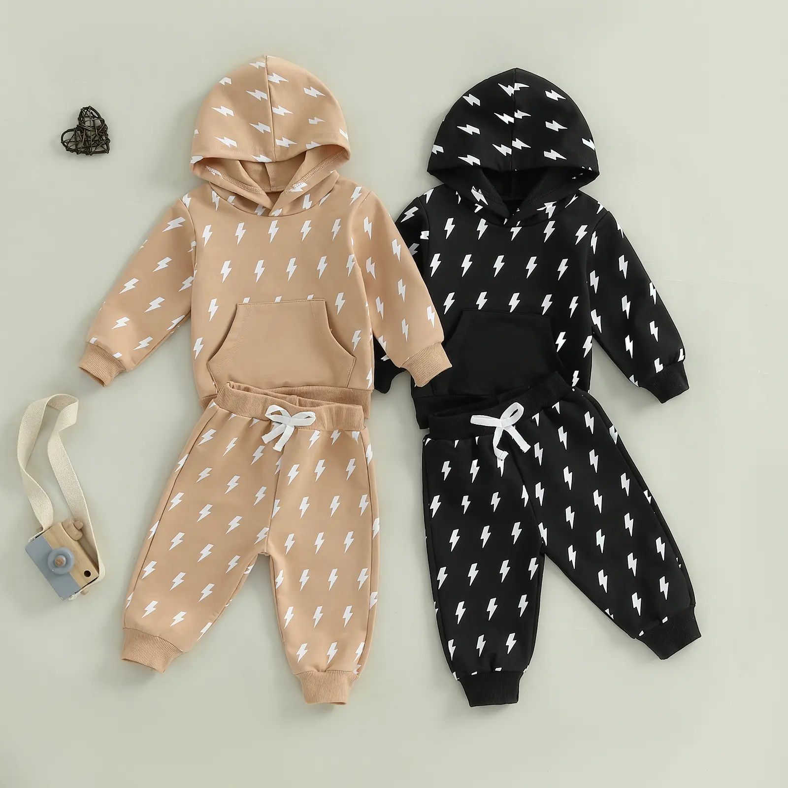 Meihuida Toddler Baby Boy Winter Outfit Lightning Print Hoodie Sweatshirt Jogger Pants Set 2Pcs Fall Clothes