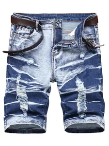 Men's Ripped Denim Shorts Distressed Slim Fit Jean Shorts for Men Casual Straight Fit Summer Ripped Shorts