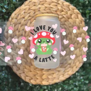 I Love You Frog UVDTF CUP WRAP with Adorable Frog Design and Heart Accents for Cute Coffee Lovers