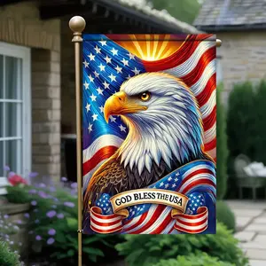 1PC, 2D Flat bald eagle, "GOD BLESS THE USA" patriotic flag, Independence Day garden flag, durable polyester anti-fading outdoor courtyard decoration, suitable for porch, lawn, farmhouse and festival decoration
