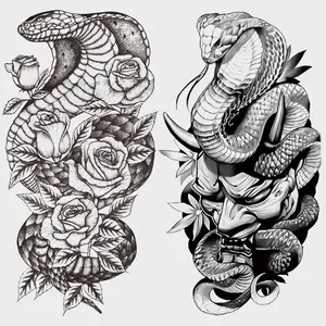 2 Piece Snake Warrior Temporary Tattoo Stickers, Waterproof Snake & Floral Design, Realistic Body Art, Suitable for Adults, Party Decor