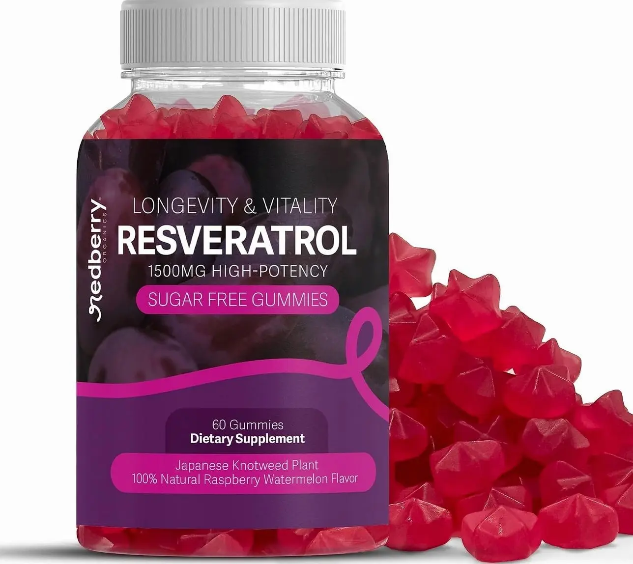 Resveratrol Supplement 1500mg Gummies | 98% Pure Japanese Knotweed | Resveratrol Organic Ingredients, Sugar-Free, Gluten Free | Daily Longevity & Healthy Aging Supplement