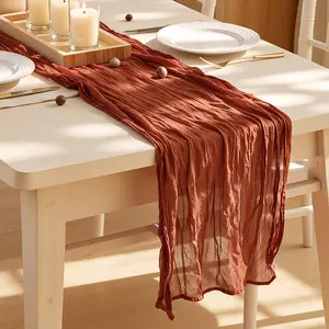 Boho Cheesecloth Table Runner, 1/2/6/12 Panels, 1.6x10 ft Single Panel, Soft Sheer Gauze Wrinkle-Texture Fabric, Fade-Resistant Rustic Chic Decor for Wedding, Rustic Party,summerwins,Summer Sale,Mid Year Sale,Deals For You Day summerwins