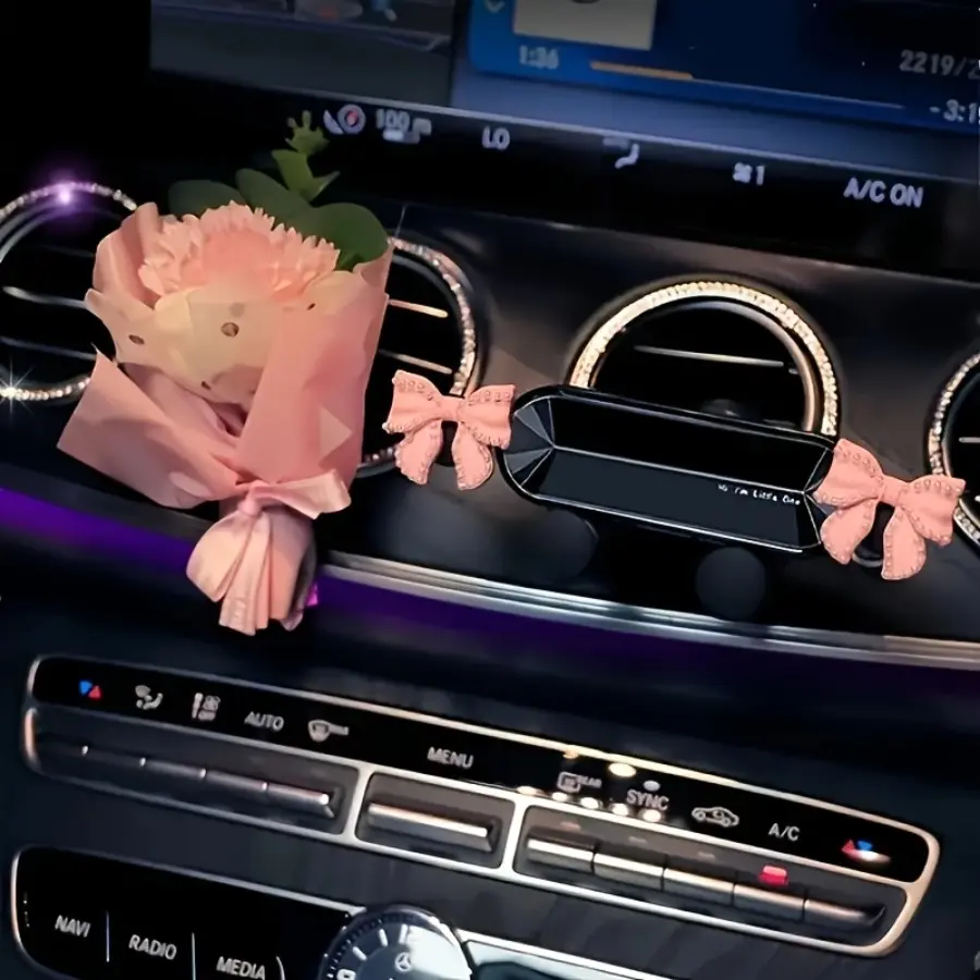 Cute Pearl Bow Car Phone Holder Cell Phone Mounts Air Vent Clip-On Gravity Universal Mount Phone Stand for Car Navigation Cell Phone Clip Cellphone Holder