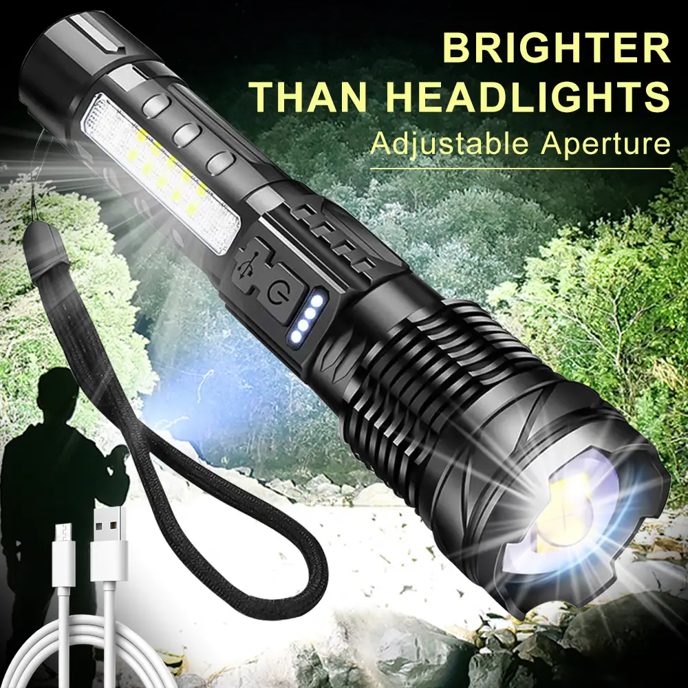 High Lumens Rechargeable Flashlights Super Bright LED Tactical Flashlight LED Work Light 7 Modes with COB Side Light, High Powered Handheld Flash Ligh