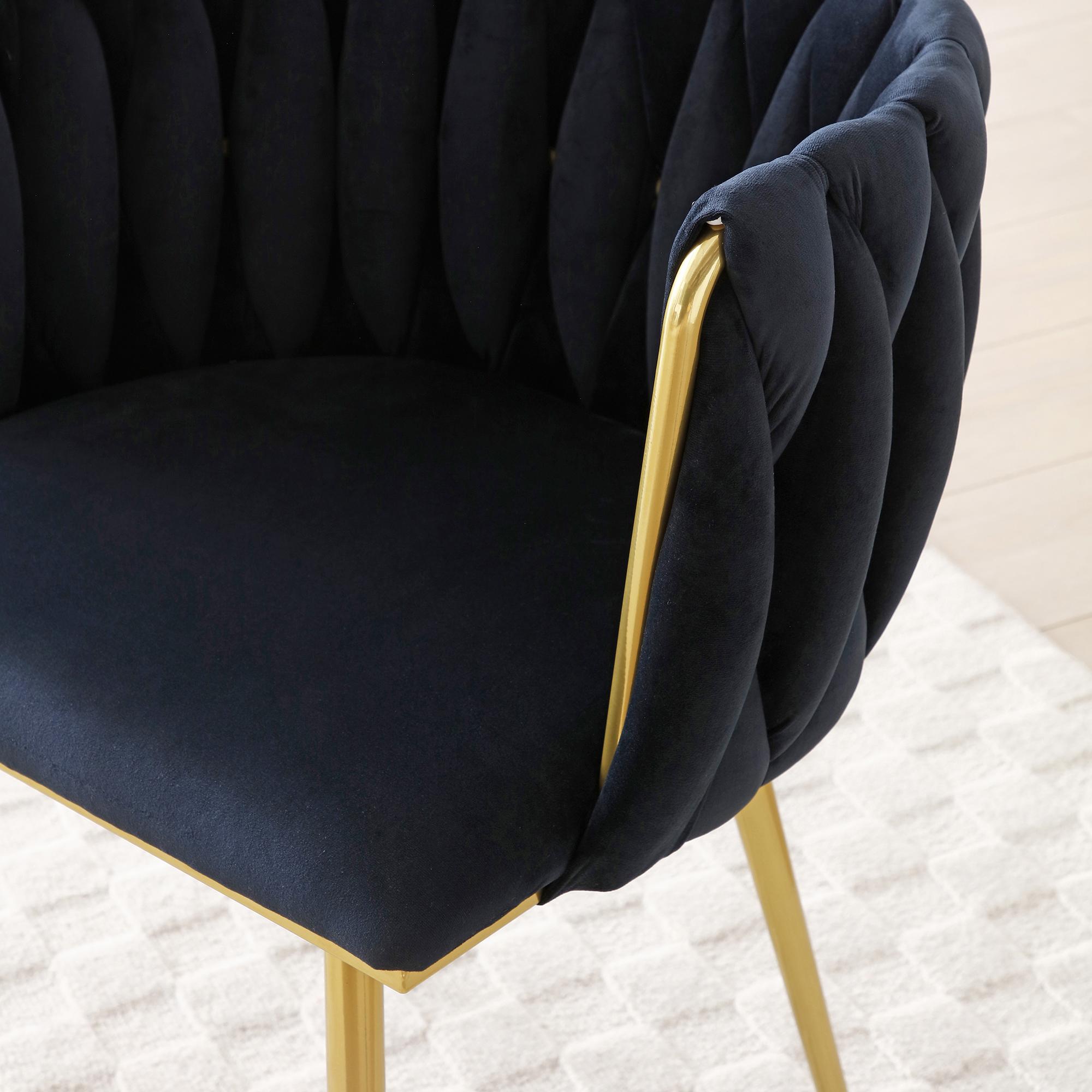 Eyisean 28" H Velvet Modern Dining Chairs Set of 2, Luxury Upholstered Side Chair with Curved Woven Backrest, Durable Accent Chair with Golden Metal Legs, Easy Assembly for Dining Room, Kitchen, Living Room Eyisean 28" H Velvet Modern Dining Chairs Set of 2, Luxury Upholstered Side Chair with Curved Woven Backrest, Durable Accent Chair with Golden Metal Legs, Easy Assembly for Dining Room, Kitchen, Living Room