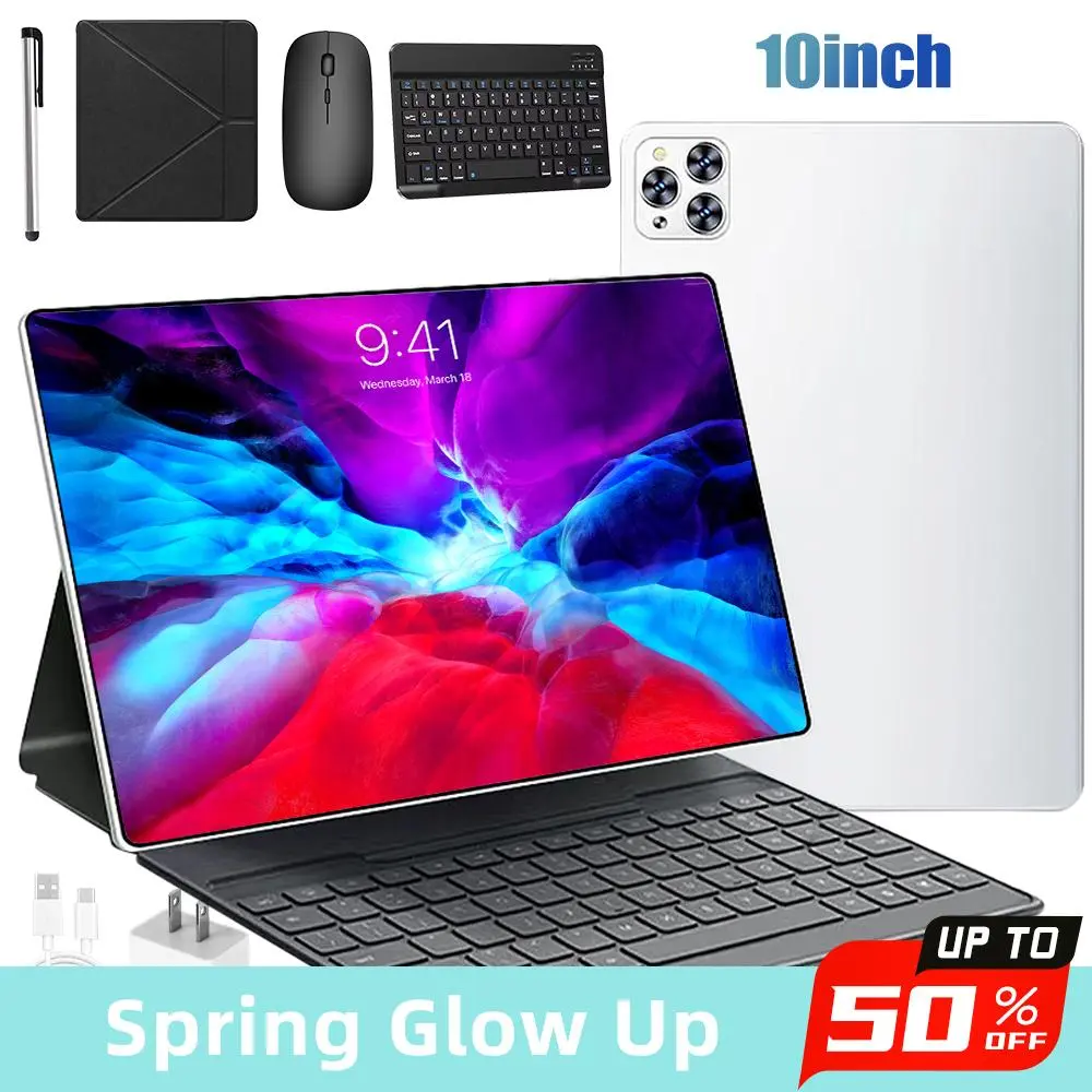 【Summerfinds】【DealsForYouDays】10.1 Inch Android 15 Tablet - 4GB RAM, 64GB Storage, Dual SIM, 1280x800 IPS Display, 5MP+13MP Camera, 5000mAh Battery,with Keyboard Mouse Stylus Case, for Valentine’s Day Gift