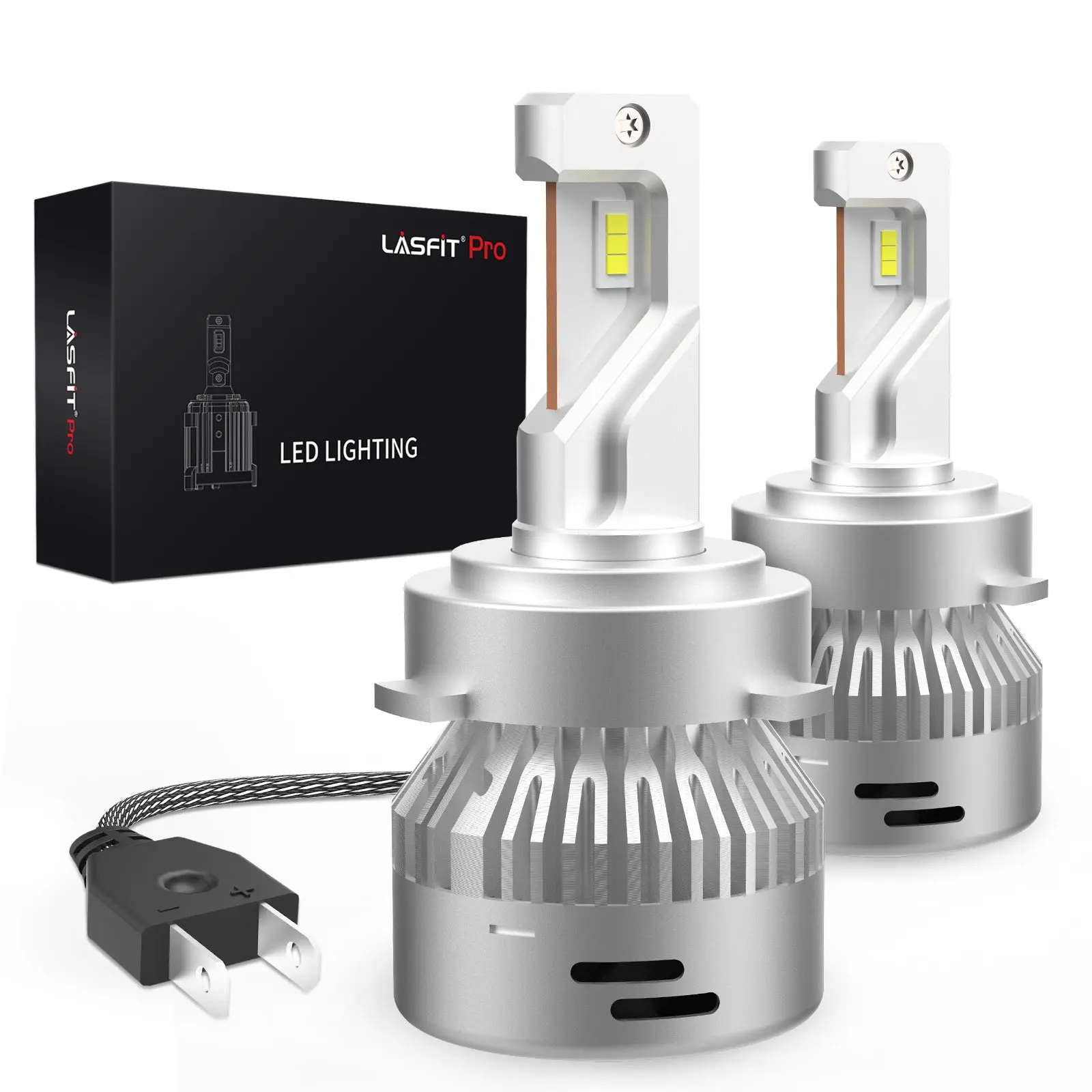 Lasfit Pro Series Custom-Designed H7 LED Headlight Bulb Retainer Adapters, 30W/Bulb, DC 9-16V, Perfect Fit for Select Kia & Hyundai Models, Led Headlight Bulbs