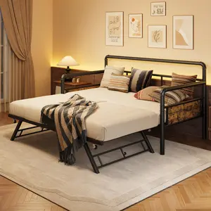 Foldable Iron Bed Frame with Wheels | Portable Guest Bed | No Assembly Needed | Sturdy Folding Trolley Bed