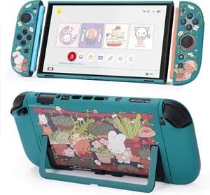 GeekShare Protective Shell Compatible with Switch 2, Kawaii Cartoon Dockable Case for Switch 2, Anti-Scratch and Shock-Absorption Design Cover Skin - Bunny Garden