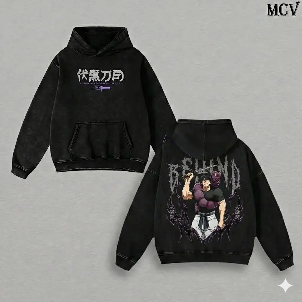 Jujutsu Kaisen Toji Fushiguro Valentine Washed Hoodie, Cursed Weapon Sorcerer Double Print Anime Graphic, Vintage Oversized Streetwear