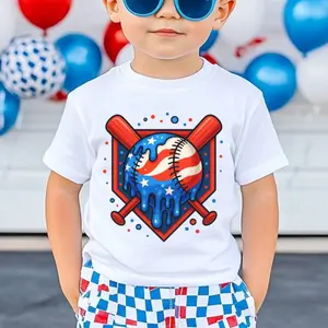 Baseball Drip Youth T-Shirt, Boys Ice Cream Patriotic American Flag Tee, 4th of July USA Flag Baseball Tee, Cool Baseball Shirt for Boys