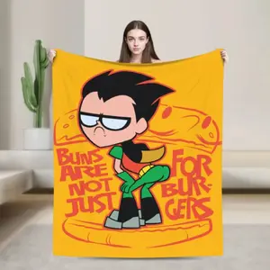 Teen Titans Go Robin Booty Scooty Buns Blanket Ultra Soft Flannel Knitted Cozy Warm Lightweight Bedroom Couch Sofa Outdoor Travel Throw Rug Decor Decorative Throw Perfect Birthday Gift Christmas Gift for Cartoon Fans Kids Adults Viral Trending Funny