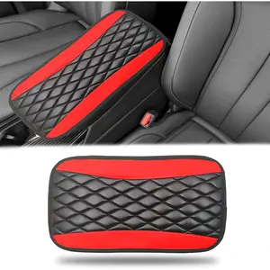 Car Center Console Cover Universal Leather Waterproof Armrest Seat Box Cover Protector Comfortable Car Decor Accessories Fit for Most Cars Vehicles SUVs Red