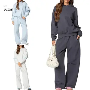 Bow Print Sweat Set for Women Two Piece Tracksuit Long Sleeve Oversized Hoodie Wide Leg Sweatpants 2 Piece Wintr Outfits