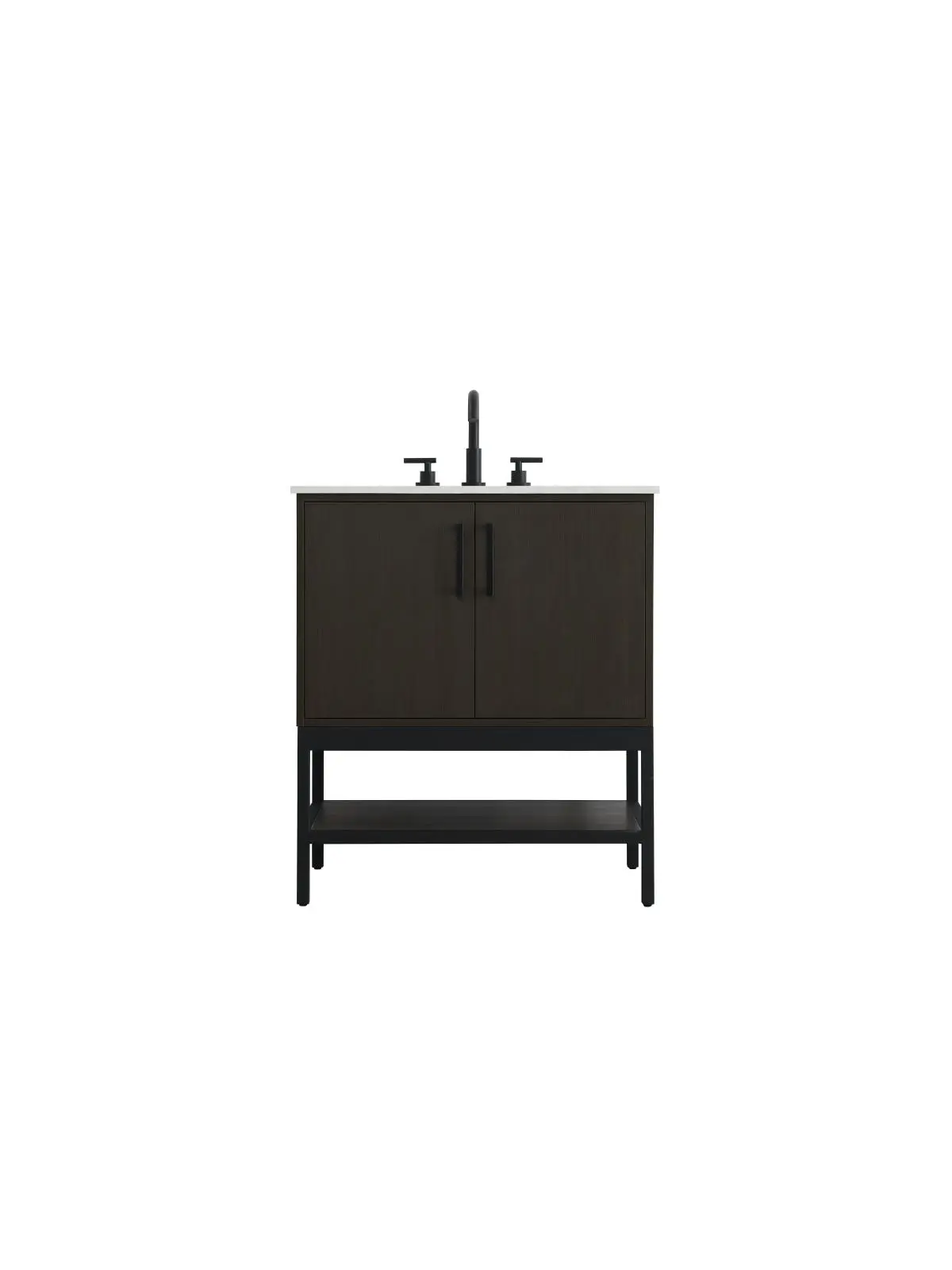 212 MAIN 30 in. Single Pre-Assembled Mocha Brown Bathroom Vanity - Metal Frame, Wood Veneer, Open Shelf, Transitional Modern Storage Cabinet, Bathroom Storage Cabinet Indoor Furniture Cupboard