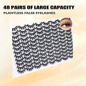 48 pairs of fake mink eyelashes, one piece full eye, natural and perfect fit, black stem fake eyelashes, 3D fluffy cat eyelashes, curly and thick, super soft eyelashes