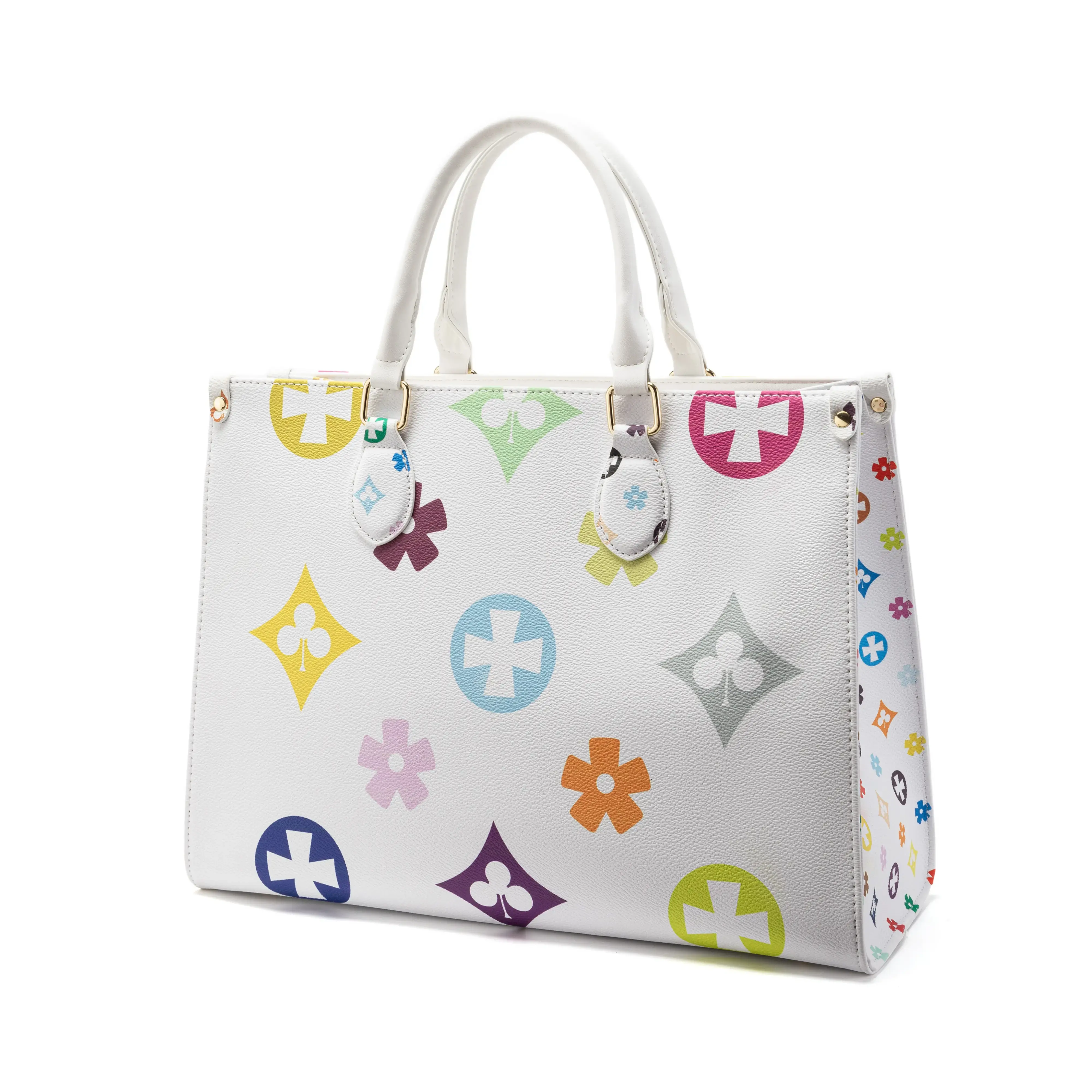 IVKMIVK Vintage Geometric Floral Print Tote Bag Women, Large Capacity Laptop Handbag, Top Handle Shoulder Purse for Office Travel, Viral TikTok Everyday Work Bag