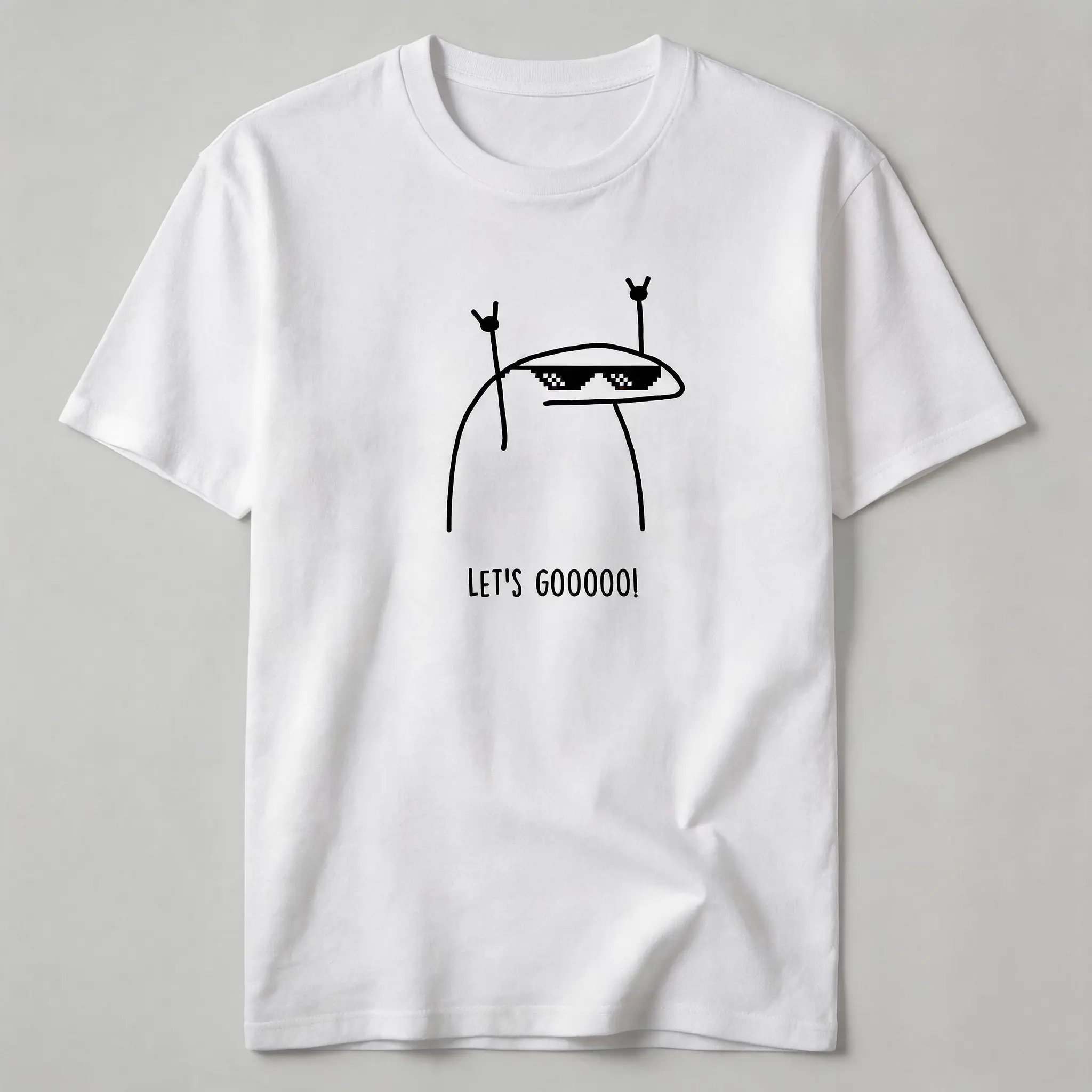 Minimal Line Art Cool Snail Pixel Sunglasses LET'S GOOOOO Text Graphic T-Shirt Unisex Casual Cotton Short Sleeve Tee