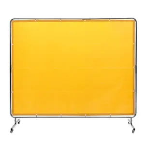 VEVOR Welding Screen with Frame, 6'x 8' Welding Curtain Screen, Flame-Resistant Vinyl Welding Protection Screen on 4 Swivel Wheel (2 Lockable), Moveable Professional for Workshop/Industrial, Yellow