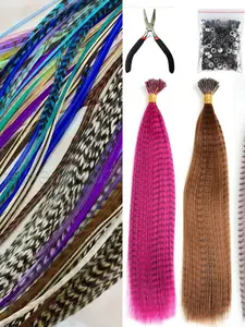 Rainbow Leopard Print Feather Hair Clips, Synthetic Fiber Wig Accessories, Suitable for Women and Girls, Includes 10 Hair Roots, Synthetic Hair Braids