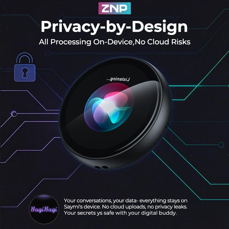 ZNP AI-Badge for Conversational Chat EmotionalCompanionship & Portability Ideal for Social Interaction and Travel Gadget with 60 Languages Instant Translation