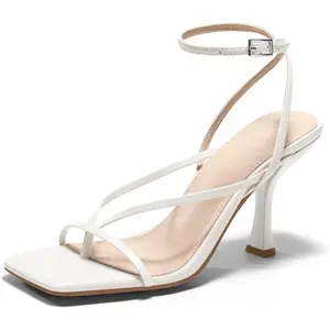Coutgo Women's Strappy Kitten Heel Sandals - Square Open Toe Flipflop Footwear, Rubber Summer Dress Heels for Women