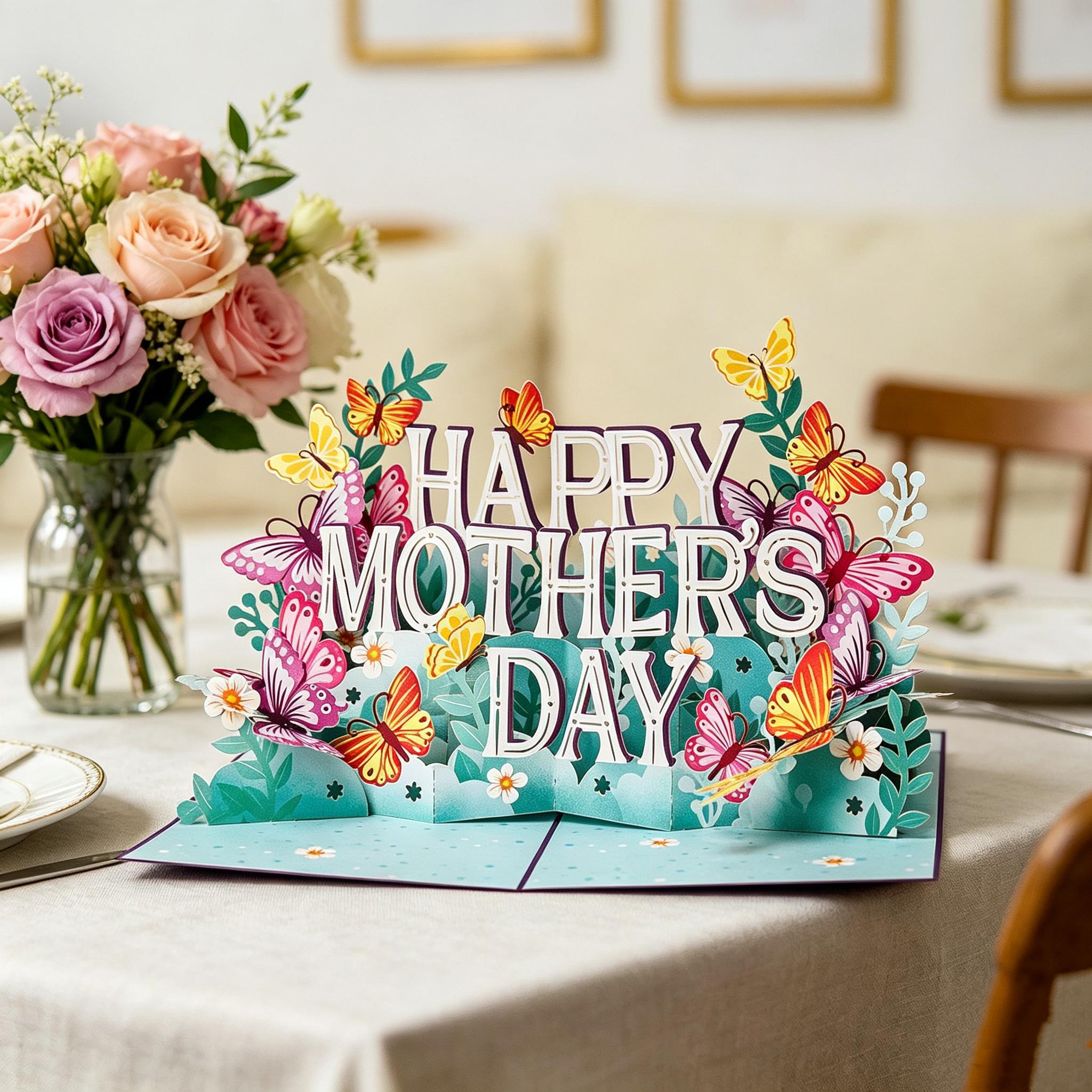 Mothers Day Pop Up Cards,Happy Mothers Day, For Mom, Wife - Handmade Happy Mother’s Day Card,Premium Cardstock Butterflies, Humming,birdsIncludes Envelope And Message Note