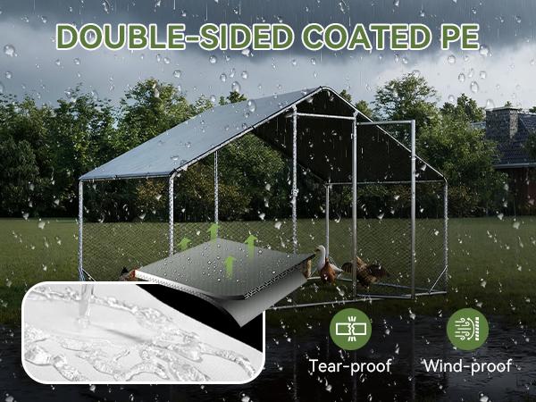 oneinmil Large Metal Chicken Coop, Outdoor Chicken Runs for Yard with Cover, Spire Roof Hen House Enclosure with Security Lock, Walk-in Cage Peak Hen House for Yard Farm