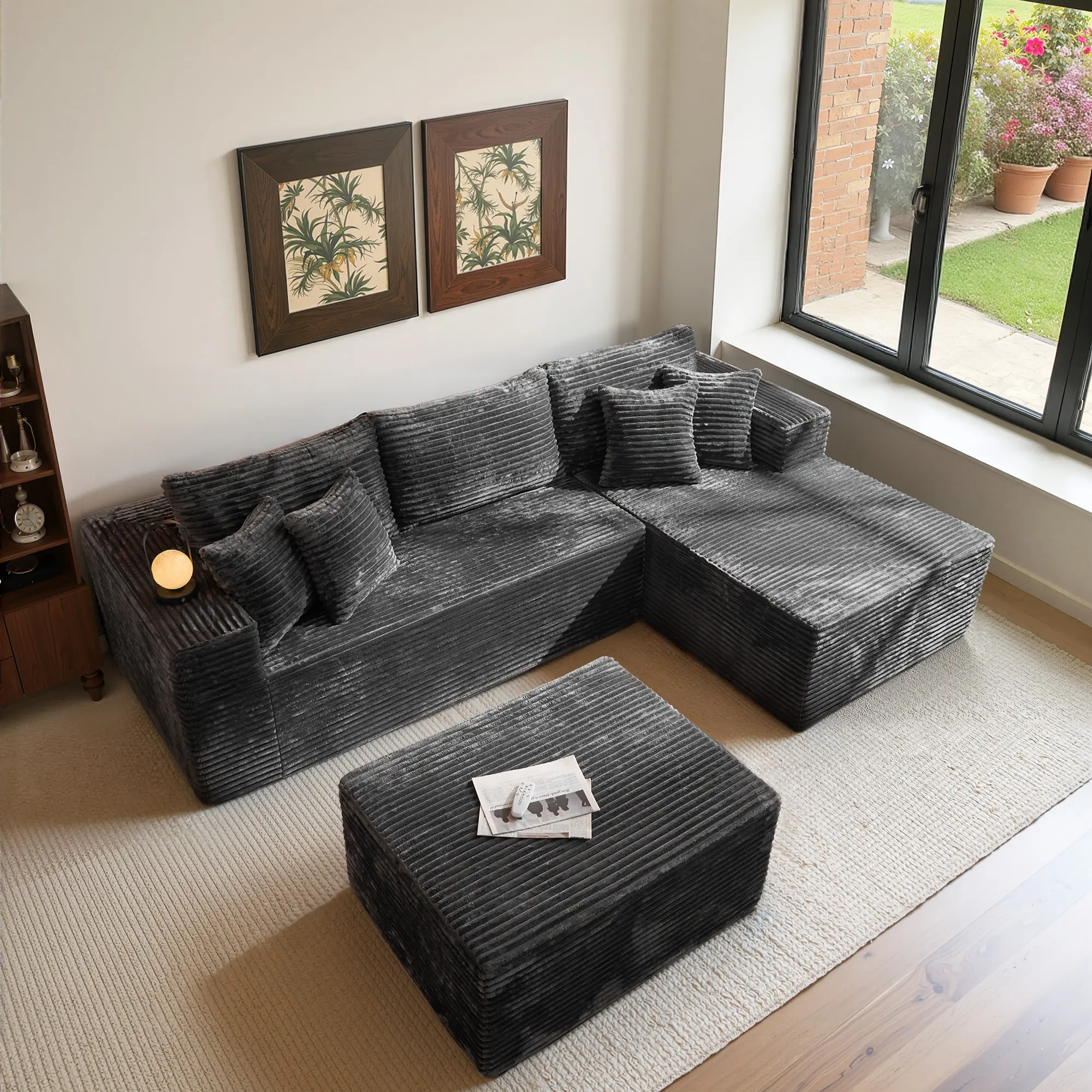 Grey | L-Shaped Right Chaise with Ottoman