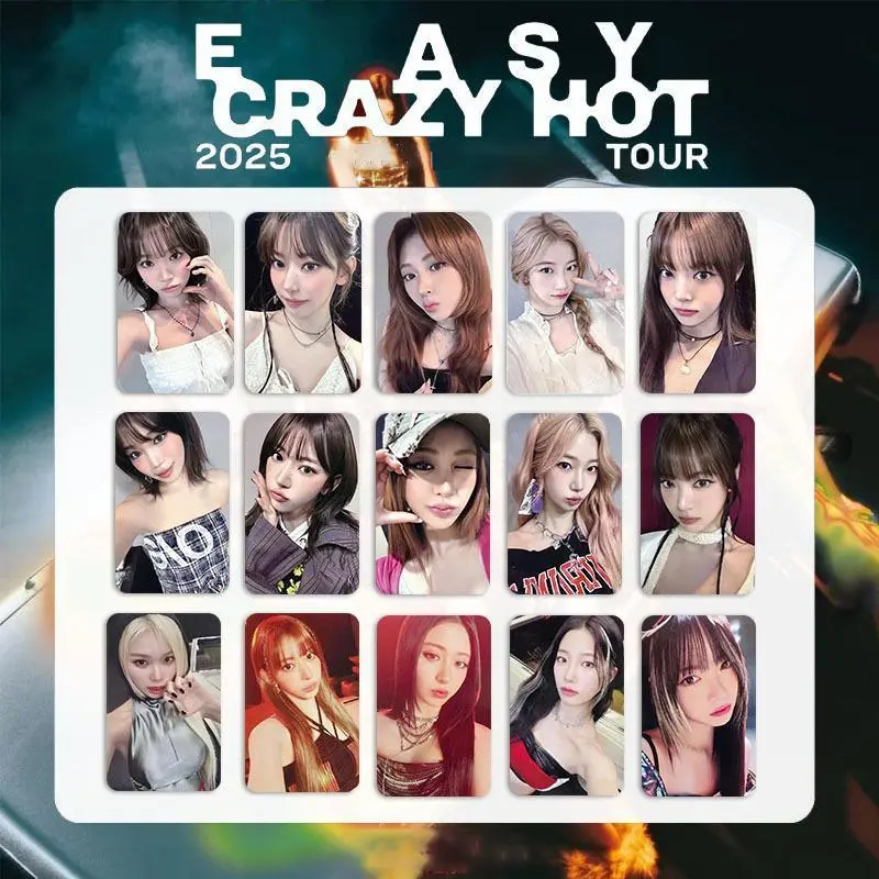 5/15Pcs/Set Kpop Chaewon Yunjin EASY CRAZY HOT Album Cards Eunchae Kazuha 2025 WORLD TOUR Selfie Photocards Postcards Fans Gifts