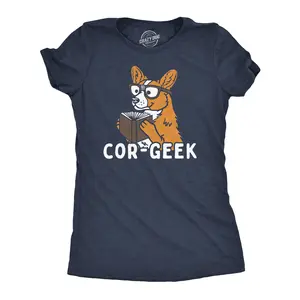 Womens Funny T Shirts Cor Geek Sarcastic Corgi Graphic Tee for Ladies Funny Womens T Shirts Cute Vintage Fashion Casual Ladies T-Shirt Gift Nerd Tops for Women Funny Dog Top Women's Novelty Tees Navy - Cor