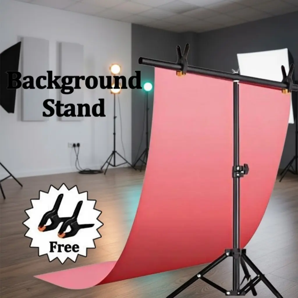 T-Shaped Portable Photography Background Stand, Photo Backdrop Stand, Portable Photography Accessory, Adjustable Height, Stable Triangular Base, Ideal for Indoor Photography & Events