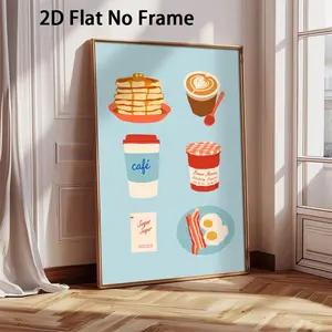 2D Flat, 1pc 2D Flat Breakfast Food Art Posters Cute  Style Wall Decoration Unframed Canvas Wall Arts Home Decor Room Kitchen Bathroom Decoration Easter Valentine's Day Poster  Decoration Spring Posters Art Printing Gifts., 2D Flat