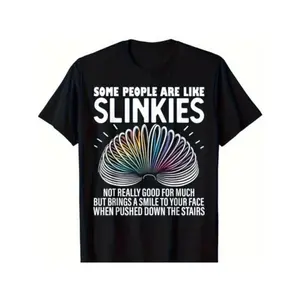 Men's Short-Sleeve Cotton T-Shirt, Round Neck All-Seasons Tshirt, Unisex Menswear Top with Funny Quote "Some People Are Like Slinkies" Graphic Print, Casual Streetwear Gift