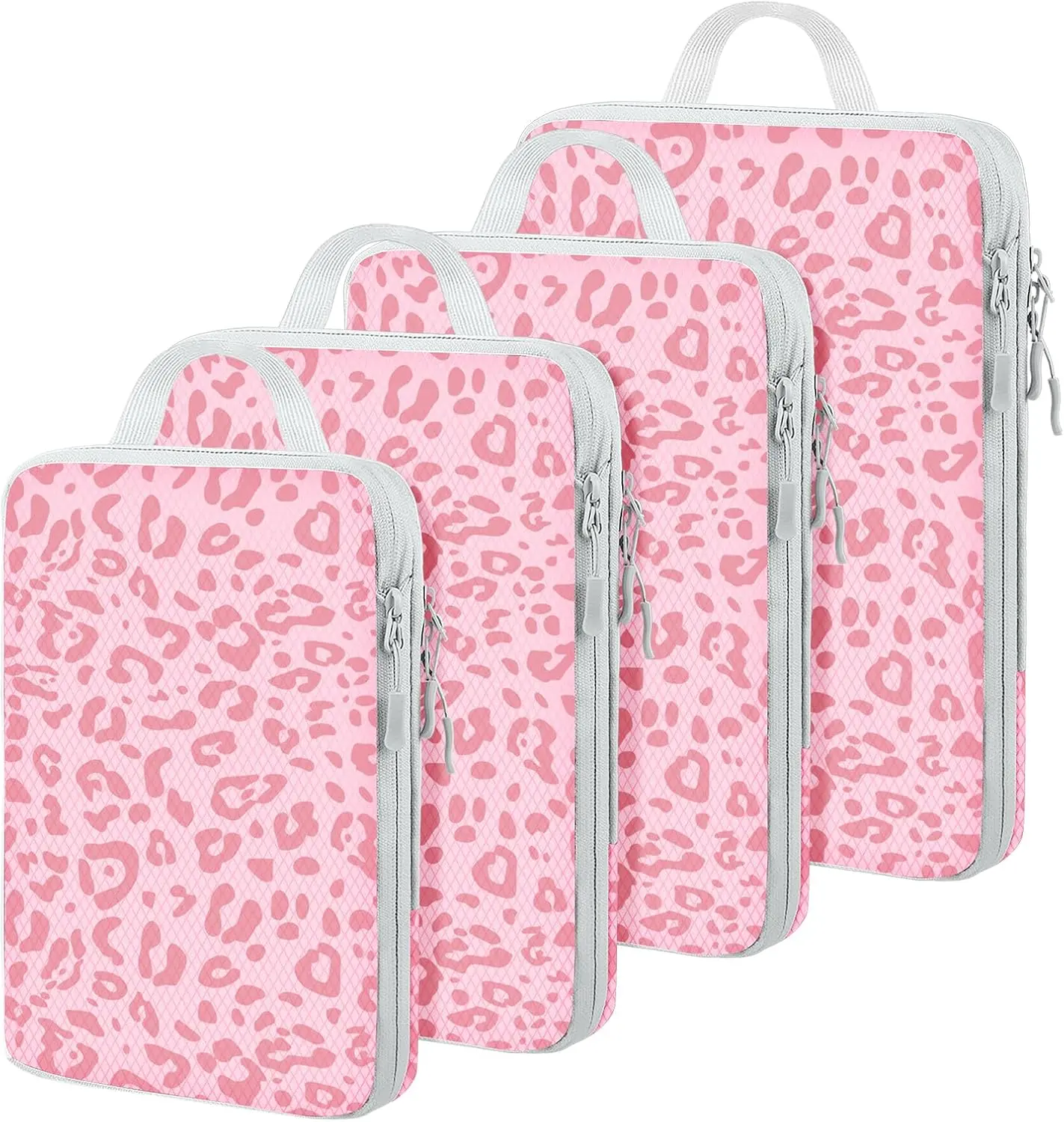4 Set Compression Packing Cubes For Travel Bags Organizer For Luggage Suitcase Organizer, Compression Bags For Travel Accessories Luggage Storage Set (4 Pcs, Pink Leoparda)Gift.