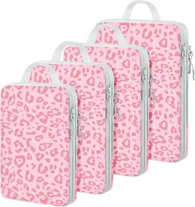4 Set Compression Packing Cubes For Travel Bags Organizer For Luggage Suitcase Organizer, Compression Bags For Travel Accessories Luggage Storage Set (4 Pcs, Pink Leoparda)Gift.