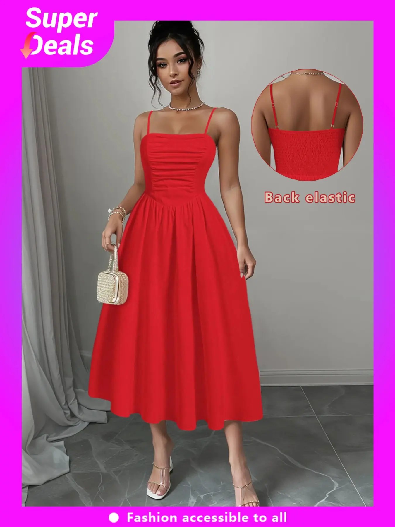 Women's Solid Color Cami Dress, Elegant Chic Fashion Casual Midi Dress for  Daily Outdoor Wear, Women Dress for All Seasons, Womenswear