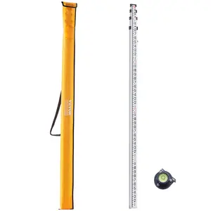 VEVOR Aluminum Grade Rod, 14-Feet/8ths 4 Sections Telescopic Measuring Rod, Double-Sided Scale 1/8in Leveling Rod Stick, Aluminum Alloy Survey Rod w/ Bubble Level &Carrying Bag for Houses,Walls,Floor