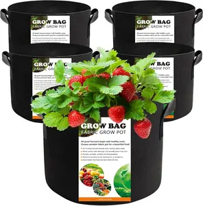 5 Pack 5 Gallon Grow Bags, Thickened Aeration Nonwoven Fabric  Pots with Handles, Heavy Duty 300G Garden Planting Bag for Tomato, Potato, Strawberry, Vegetable, Fruits and
