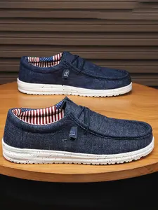 Men's Vintage Linen Canvas Shoes, Breathable Loafers with Us Flag Lining, Casual Spring Summer Outdoor Commute Driving Sneakers