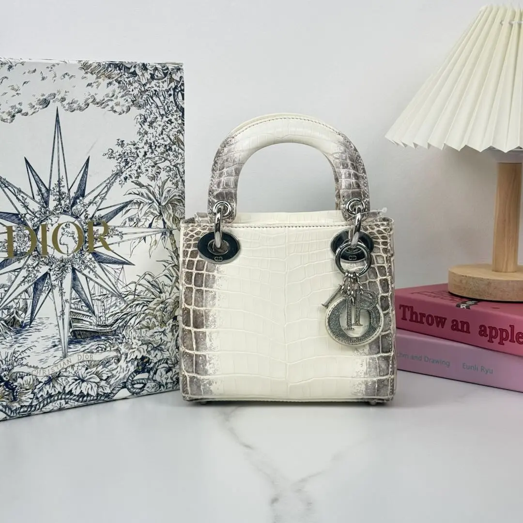Pre-owned Dior Mini Lady Himalayan Croc Effect
