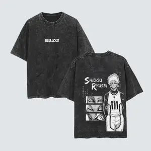 Shidou Ryusei Blue Lock Retro Vintage Unisex Oversize Anime Manga Washed Heavyweight Cotton T-shirt, Gift For Anime Fan, Anime Lover