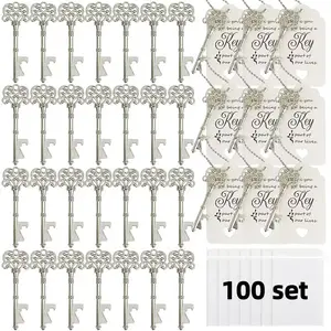 100 PCS Vintage Skeleton Key Bottle Opener, Silver Rustic Wedding Favors, Premium Key Opener with Tags, Chains & Organza Bags, Stylish Party Decor, Ideal for Bridal Shower, Wedding Reception Guest Souvenirs & Anniversary Gifts tiktokshopspringglowup