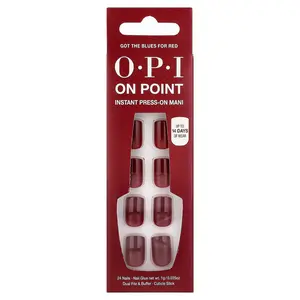 OPI On Point, Instant Press-On Mani, Short Length, Got The Blues For Red, 27 Piece Kit