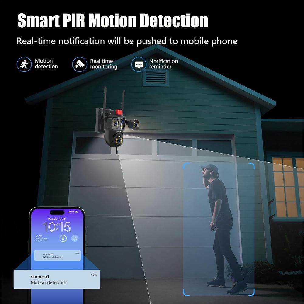 Triple-Lens Solar 360° Dome Camera, 360 Camoflauge Security Cameras Wireless Outdoor Solar Powered, Cameras for Home Security, 360 Pan & Tilt Surveillance Camera for Valentine’s Day Gift