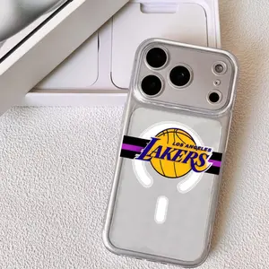 Teams Logo L-Los A-Angeles Lakers Phone Case For iPhone 17-11 Pro Max Plus, Strong Magnetic Clear Case with Anti-Yellow, MagSafe Compatible Slim Lightweight, Precision Camera Protection Shockproof Scratch-Resistant Cover, Gift Men Women