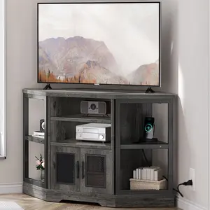Yitahome Farmhouse Corner TV Stand for 55 Inch Entertainment Center with Power Outlets for Living Room, Indoor Furniture