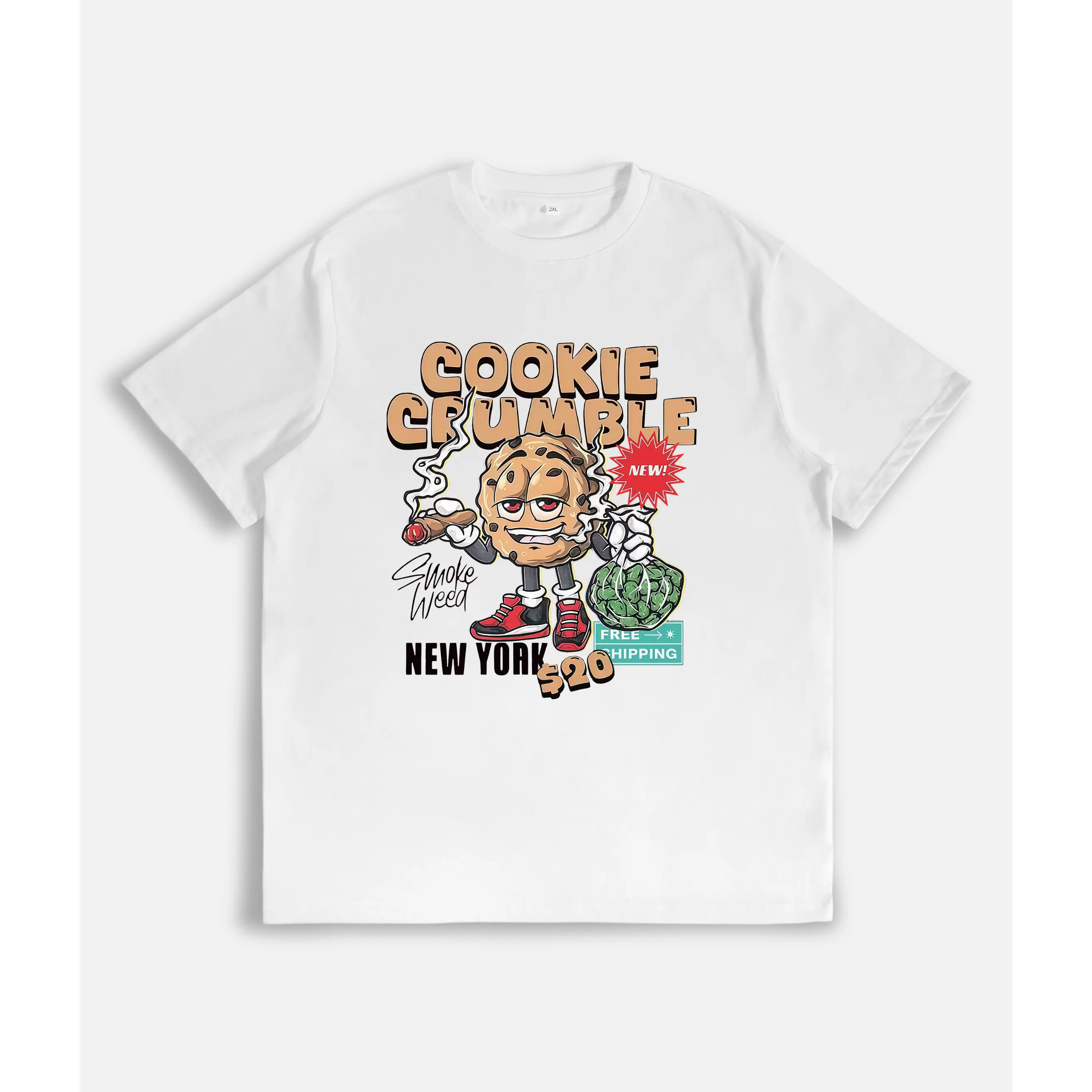 Men's 100% Cotton Round Neck Short-Sleeve Tshirt - Casual Menswear Top with "Cookie Crumble" Character, Smoking Vibe, Hip-Hop Elements, Golf Gift Option (Check Size Chart), Unisex, Shortsleeve, Fabric, Soft, Streetwear, Classic Fit, Character Graphic, Pri